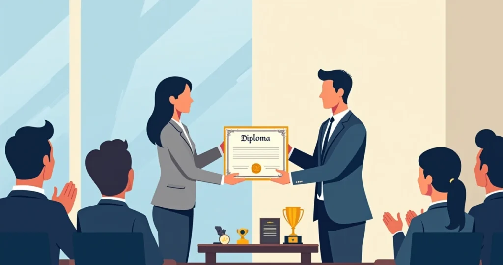 Diploma de homenagem personalizado sendo entregue em evento corporativo