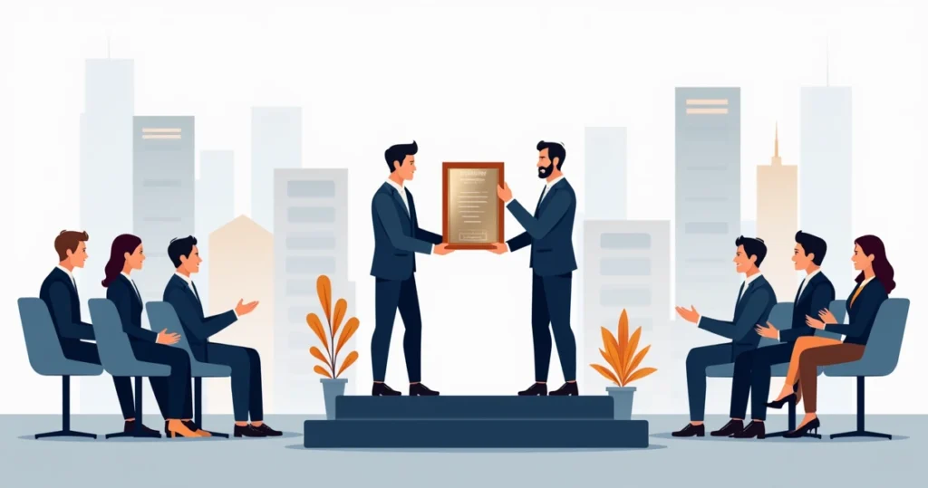 Placa de homenagem corporativa sendo entregue em evento em Ribeirão Preto