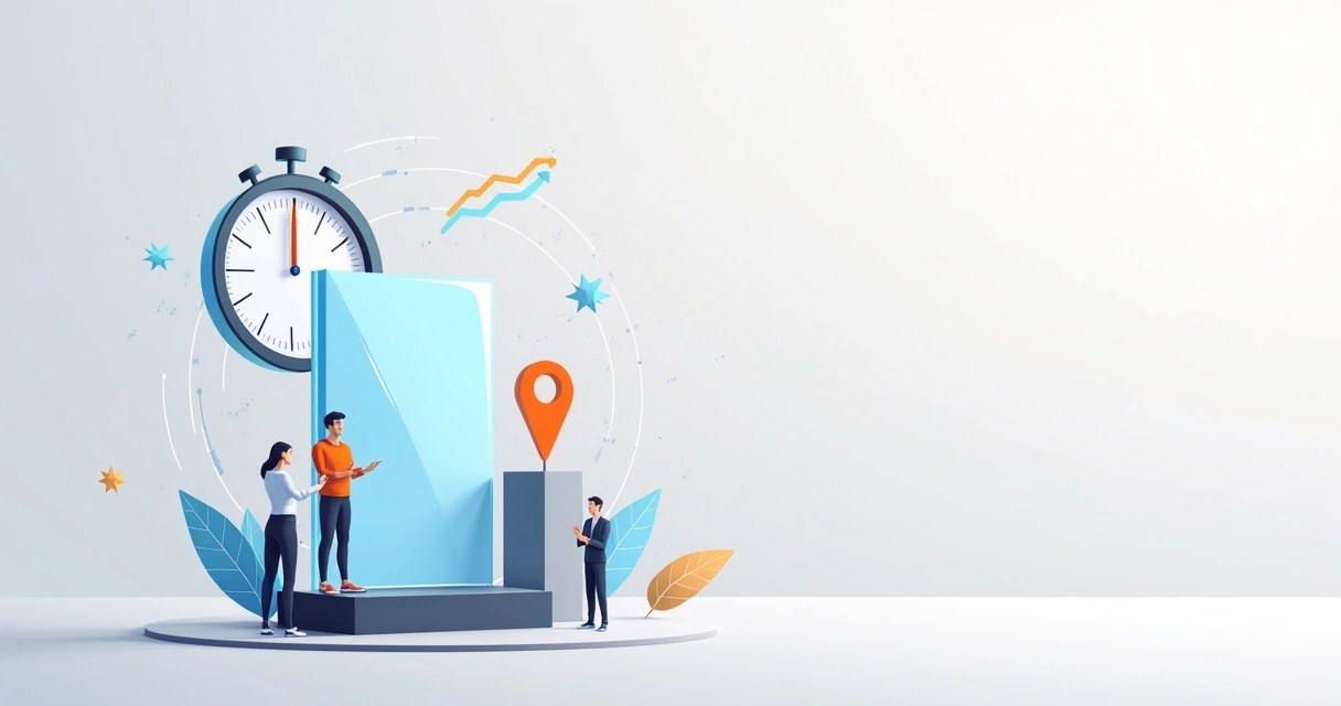 Troféu acrílico em destaque com ícone de relógio representando entrega rápida